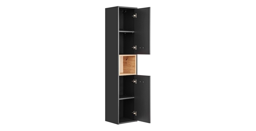 Colonne de salle de bain TALOKA – 2 portes – Gris anthracite et chêne clair – 170 cm – À suspendre 