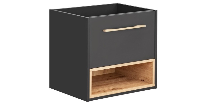 Meuble sous vasque TALOKA – 1 porte – Gris anthracite et chêne clair – 60 cm – À suspendre 