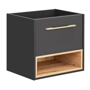 Meuble sous vasque TALOKA – 1 porte – Gris anthracite et chêne clair – 60 cm – À suspendre 