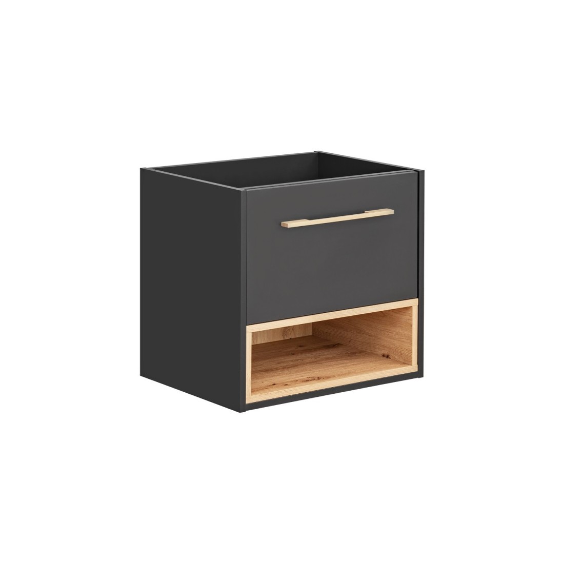 Meuble sous vasque TALOKA – 1 porte – Gris anthracite et chêne clair – 60 cm – À suspendre 