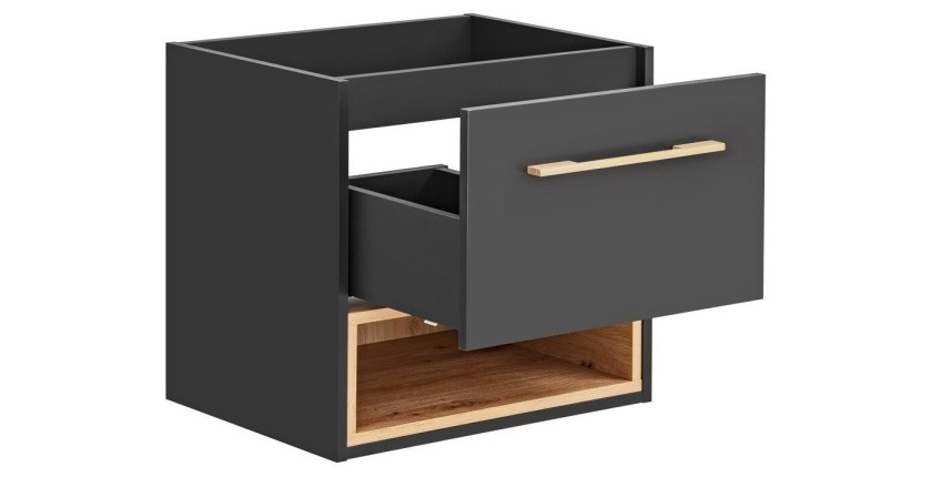 Meuble sous vasque TALOKA – 1 porte – Gris anthracite et chêne clair – 60 cm – À suspendre 