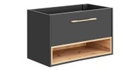 Meuble sous vasque TALOKA – 1 porte – Gris anthracite et chêne clair – 80 cm – À suspendre 