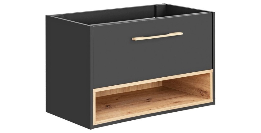 Meuble sous vasque TALOKA – 1 porte – Gris anthracite et chêne clair – 80 cm – À suspendre 