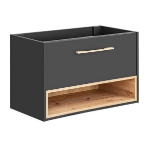 Meuble sous vasque TALOKA – 1 porte – Gris anthracite et chêne clair – 80 cm – À suspendre 