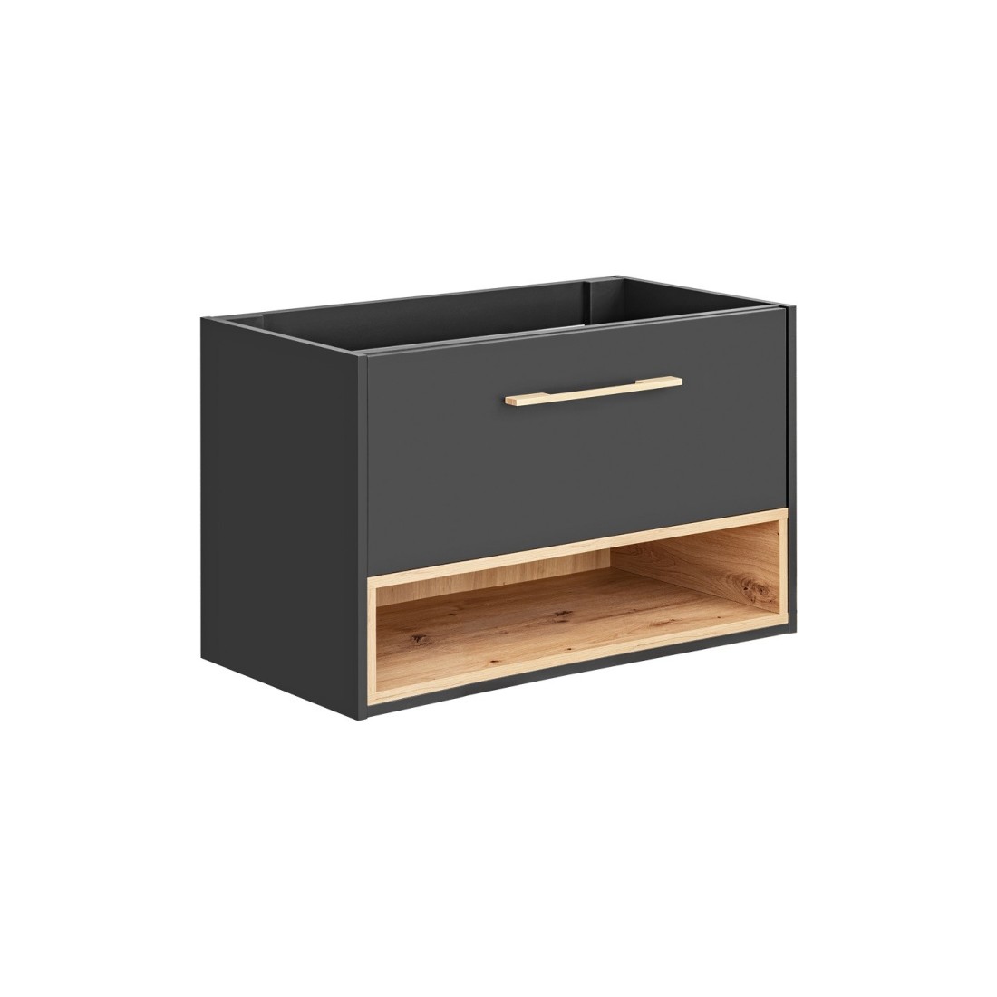 Meuble sous vasque TALOKA – 1 porte – Gris anthracite et chêne clair – 80 cm – À suspendre 