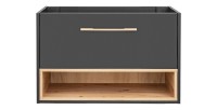 Meuble sous vasque TALOKA – 1 porte – Gris anthracite et chêne clair – 80 cm – À suspendre 