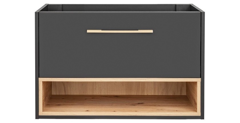Meuble sous vasque TALOKA – 1 porte – Gris anthracite et chêne clair – 80 cm – À suspendre 