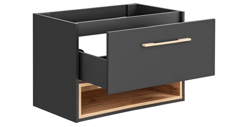 Meuble sous vasque TALOKA – 1 porte – Gris anthracite et chêne clair – 80 cm – À suspendre 