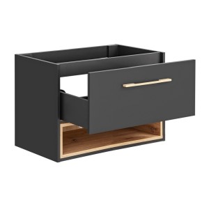Meuble sous vasque TALOKA – 1 porte – Gris anthracite et chêne clair – 80 cm – À suspendre 