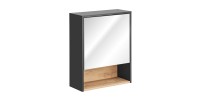 Meuble haut de salle de bain TALOKA – 1 porte miroir – Gris anthracite et chêne clair – L60 cm – Suspendu 