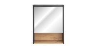 Meuble haut de salle de bain TALOKA – 1 porte miroir – Gris anthracite et chêne clair – L60 cm – Suspendu 