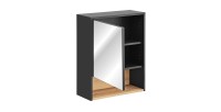 Meuble haut de salle de bain TALOKA – 1 porte miroir – Gris anthracite et chêne clair – L60 cm – Suspendu 