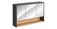 Meuble haut de salle de bain TALOKA – 3 portes miroir – Gris anthracite et chêne clair – L120 cm – Suspendu 
