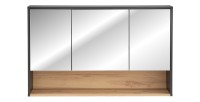 Meuble haut de salle de bain TALOKA – 3 portes miroir – Gris anthracite et chêne clair – L120 cm – Suspendu 