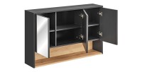 Meuble haut de salle de bain TALOKA – 3 portes miroir – Gris anthracite et chêne clair – L120 cm – Suspendu 
