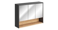 Meuble haut de salle de bain TALOKA – 3 portes miroir – Gris anthracite et chêne clair – L100 cm – Suspendu 
