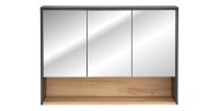 Meuble haut de salle de bain TALOKA – 3 portes miroir – Gris anthracite et chêne clair – L100 cm – Suspendu 