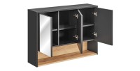 Meuble haut de salle de bain TALOKA – 3 portes miroir – Gris anthracite et chêne clair – L100 cm – Suspendu 