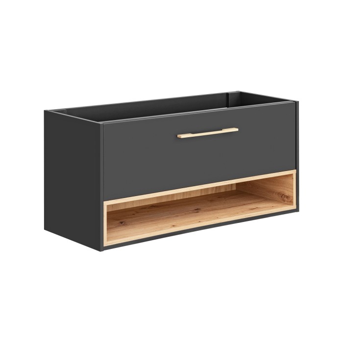 Meuble sous vasque TALOKA – 120 cm – Gris anthracite et chêne clair – 2 tiroirs – À suspendre 