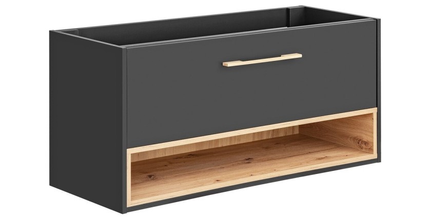Meuble sous vasque TALOKA – 120 cm – Gris anthracite et chêne clair – 2 tiroirs – À suspendre 