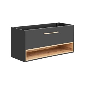 Meuble sous vasque TALOKA – 120 cm – Gris anthracite et chêne clair – 2 tiroirs – À suspendre 