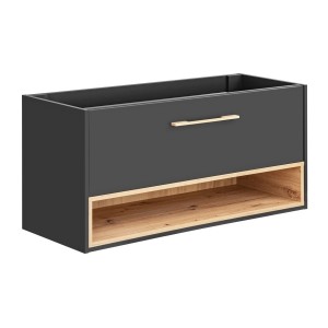 Meuble sous vasque TALOKA – 120 cm – Gris anthracite et chêne clair – 2 tiroirs – À suspendre 
