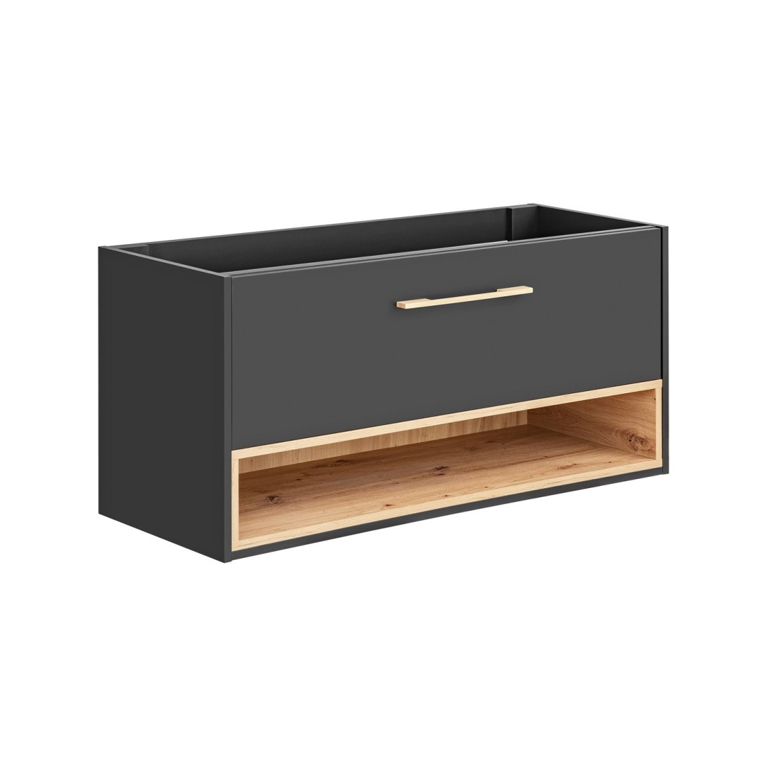 Meuble sous vasque TALOKA – 120 cm – Gris anthracite et chêne clair – 2 tiroirs – À suspendre 