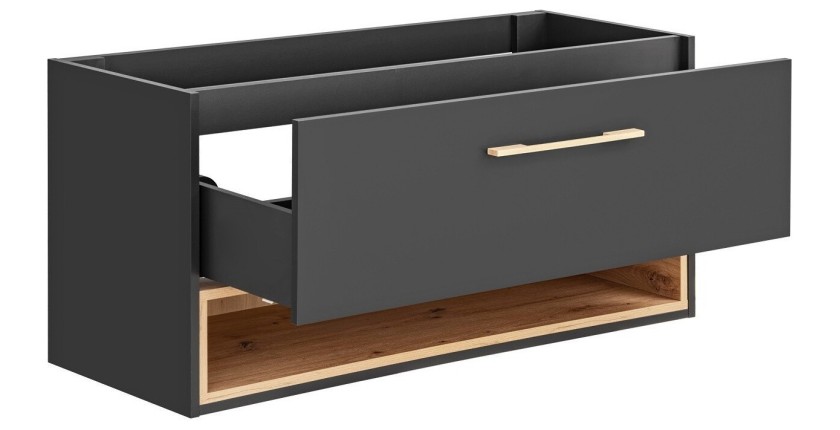 Meuble sous vasque TALOKA – 120 cm – Gris anthracite et chêne clair – 2 tiroirs – À suspendre 