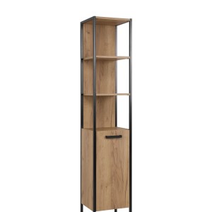 Colonne de salle de bain ONIL – 1 porte – Chêne clair et noir – 185 cm – À suspendre 
