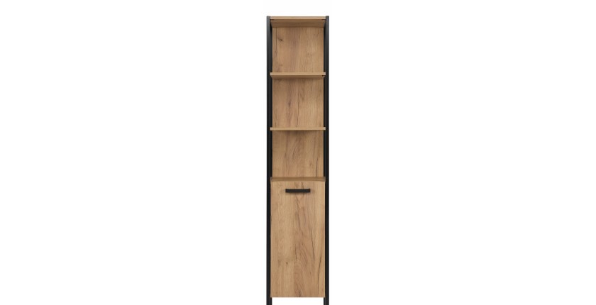 Colonne de salle de bain ONIL – 1 porte – Chêne clair et noir – 185 cm – À suspendre 