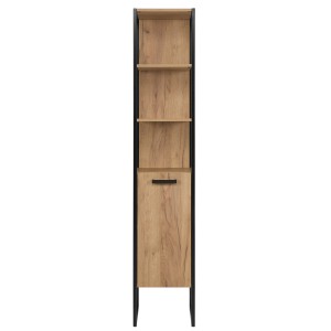 Colonne de salle de bain ONIL – 1 porte – Chêne clair et noir – 185 cm – À suspendre 