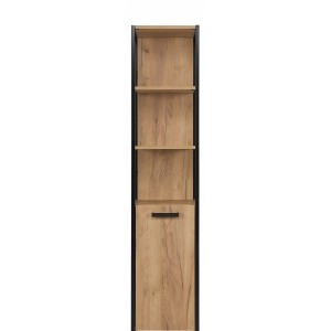 Colonne de salle de bain ONIL – 1 porte – Chêne clair et noir – 185 cm – À suspendre 