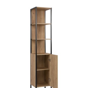 Colonne de salle de bain ONIL – 1 porte – Chêne clair et noir – 185 cm – À suspendre 