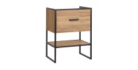 Meuble sous vasque ONIL – 1 porte – Chêne clair et noir – 60 cm – À suspendre 