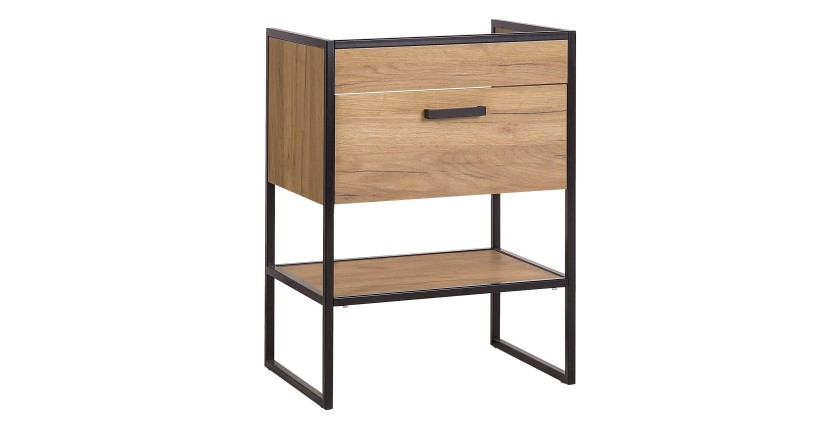 Meuble sous vasque ONIL – 1 porte – Chêne clair et noir – 60 cm – À suspendre 
