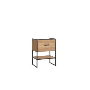 Meuble sous vasque ONIL – 1 porte – Chêne clair et noir – 60 cm – À suspendre 