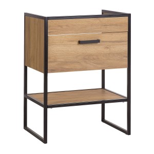 Meuble sous vasque ONIL – 1 porte – Chêne clair et noir – 60 cm – À suspendre 