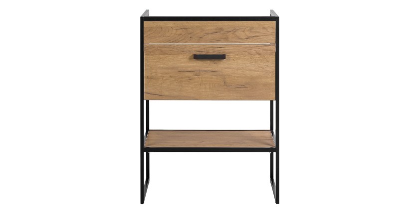 Meuble sous vasque ONIL – 1 porte – Chêne clair et noir – 60 cm – À suspendre 