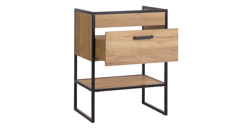 Meuble sous vasque ONIL – 1 porte – Chêne clair et noir – 60 cm – À suspendre 