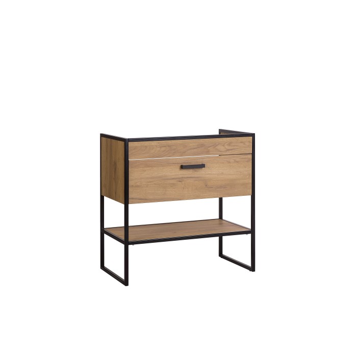 Meuble sous vasque ONIL – 2 portes – Chêne clair et noir – 80 cm – À suspendre 