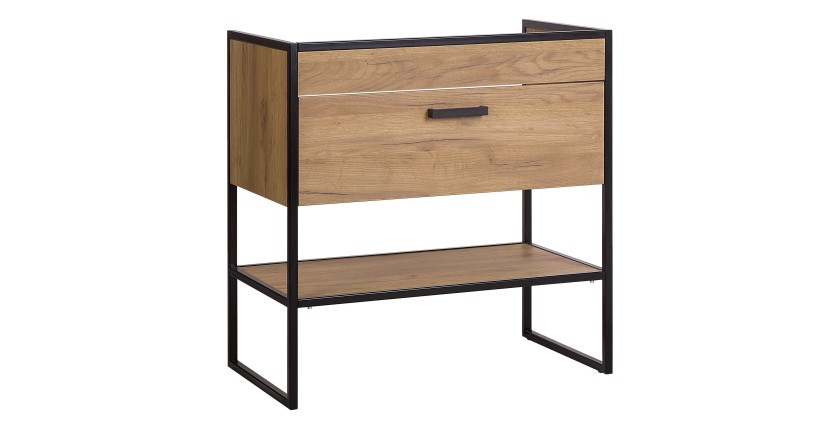 Meuble sous vasque ONIL – 2 portes – Chêne clair et noir – 80 cm – À suspendre 