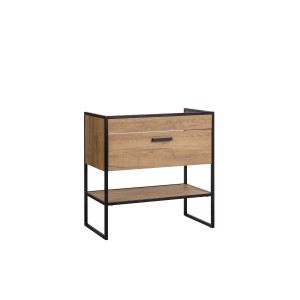 Meuble sous vasque ONIL – 2 portes – Chêne clair et noir – 80 cm – À suspendre 