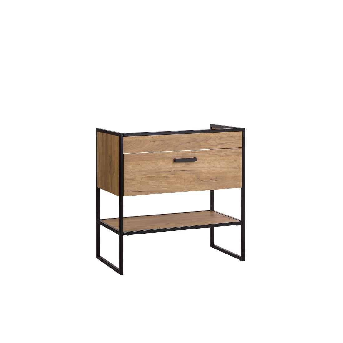 Meuble sous vasque ONIL – 2 portes – Chêne clair et noir – 80 cm – À suspendre 