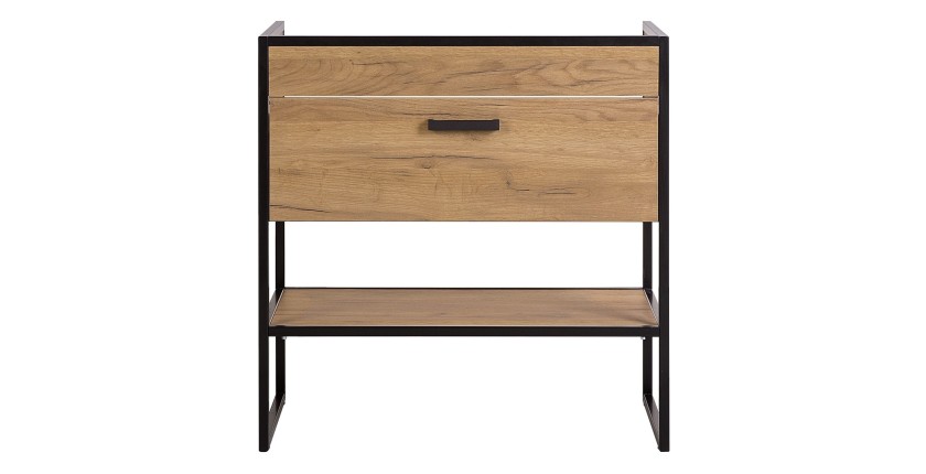 Meuble sous vasque ONIL – 2 portes – Chêne clair et noir – 80 cm – À suspendre 