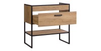 Meuble sous vasque ONIL – 2 portes – Chêne clair et noir – 80 cm – À suspendre 