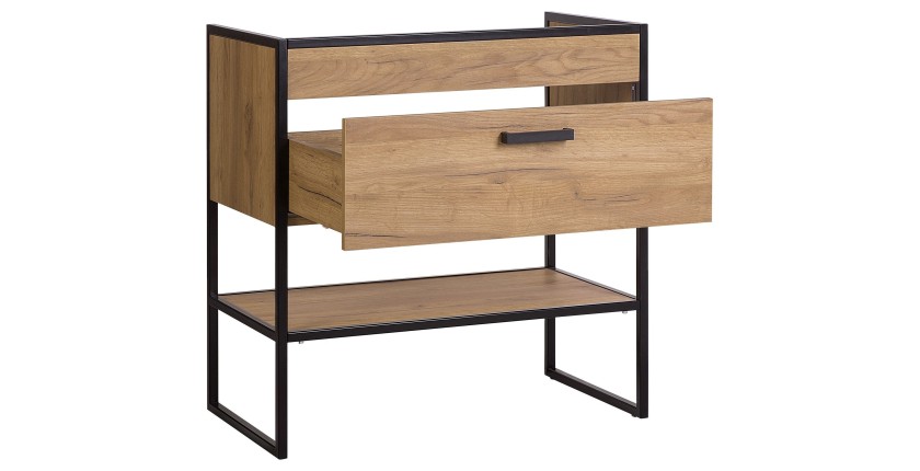 Meuble sous vasque ONIL – 2 portes – Chêne clair et noir – 80 cm – À suspendre 