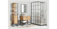 Meuble sous vasque ONIL – 2 portes – Chêne clair et noir – 80 cm – À suspendre 