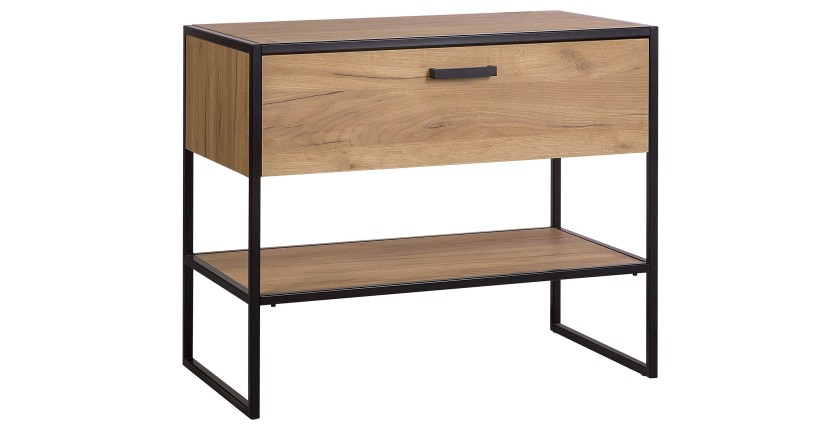 Meuble sous vasque ONIL – 2 portes – Chêne clair et noir – 90 cm – À suspendre 