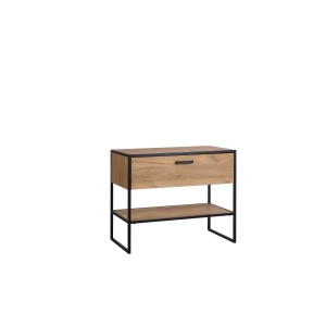 Meuble sous vasque ONIL – 2 portes – Chêne clair et noir – 90 cm – À suspendre 