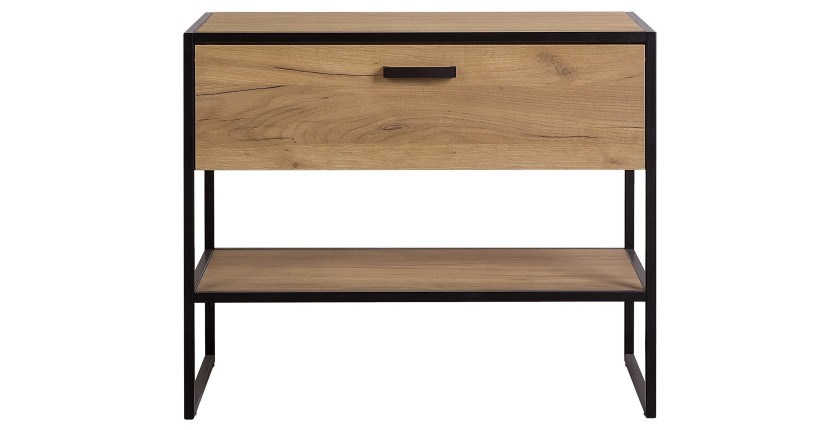 Meuble sous vasque ONIL – 2 portes – Chêne clair et noir – 90 cm – À suspendre 